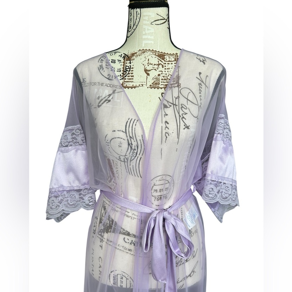 Shannon Lee NWOT Vintage Lavender Lace Sexy  Cover Up Vintage size Large - Picture 6 of 10